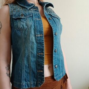 Blue denim cotton vest with hardware studs size small